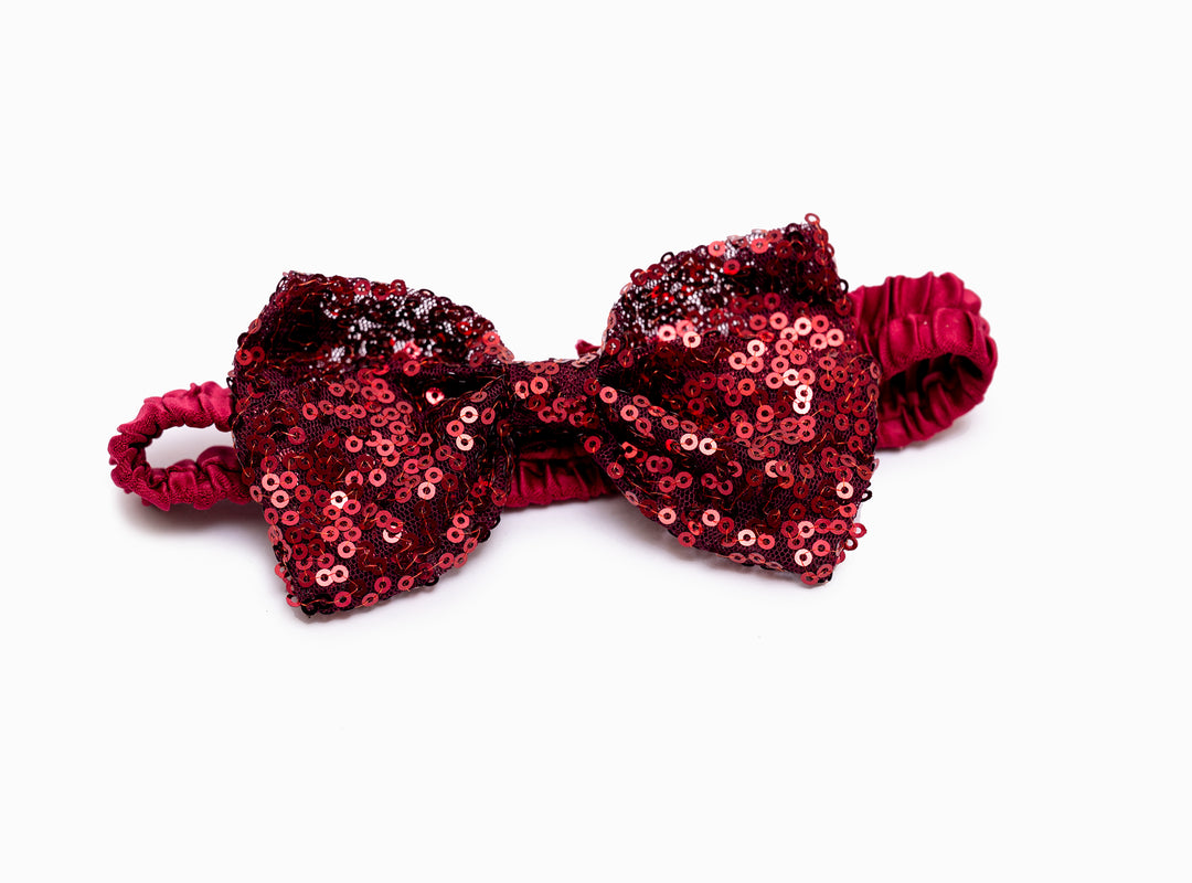 Burgundy Sequin Girls Dress with Bow Headband