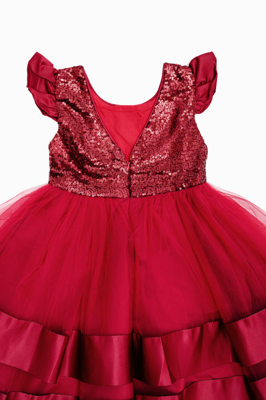 Burgundy Sequin Girls Dress with Bow Headband