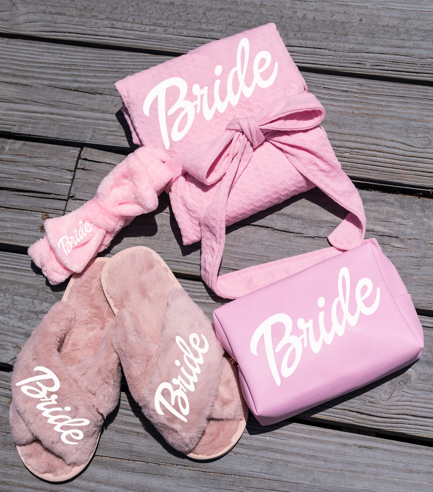 Pink Dolly Pink Set (Waffled Robe+Fluffy Slippers+Headband+Make up Bag)