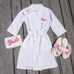 Pink Dolly White Set (Waffled Robe+Fluffy Slippers+Headband+Make up Bag)
