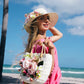 Bride Sun Hat and Straw Bag with Flowers- Small