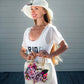 Bride Sun Hat and Straw Bag with Flowers- Small
