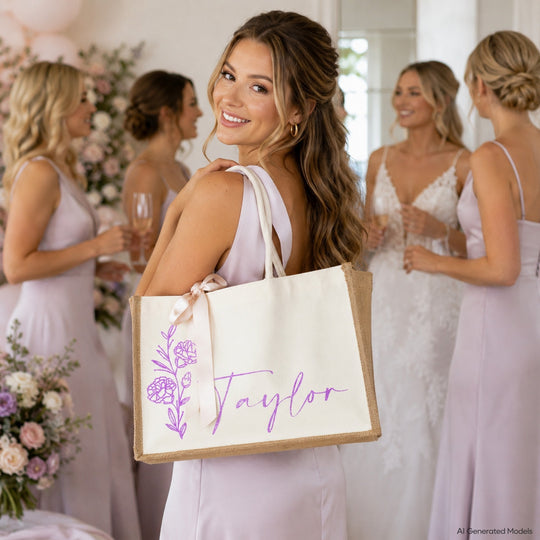 Personalized Flower Birth Tote Bags