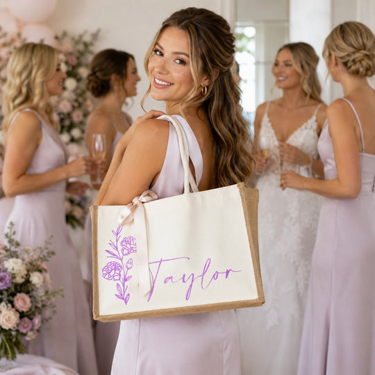Personalized Flower Birth Tote Bags