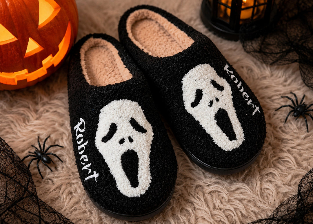 Personalized Halloween Slippers – Custom Ghost Cozy Spooky House Slippers