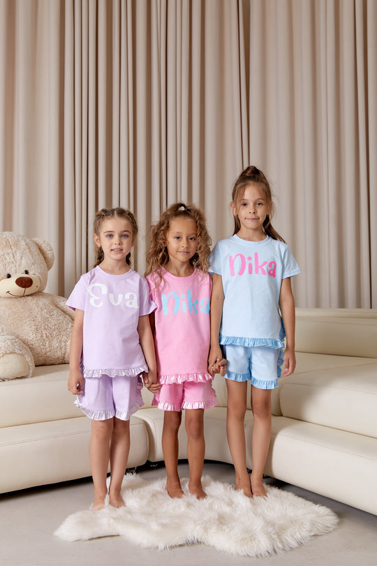 Girls Personalized Cotton Ruffle Short Pajamas