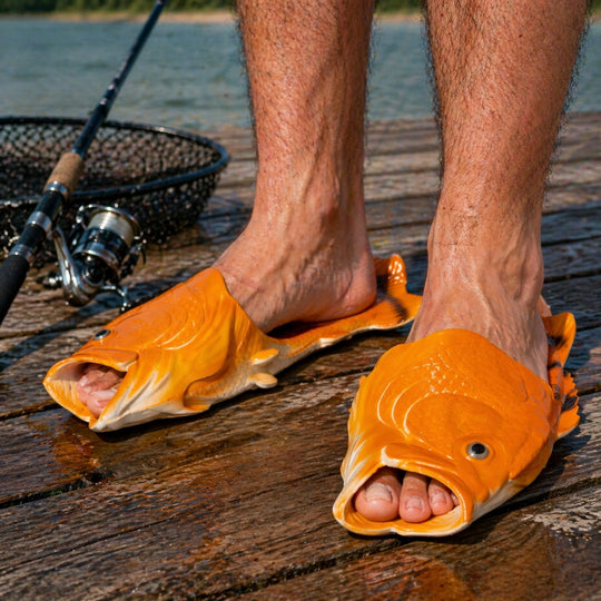 Funny Fish Sandals for Men, Fishing Gift for Dad, Fisherman Gift, Novelty Fish Slippers, Gag Gift for Him, Fishing Lover Gift