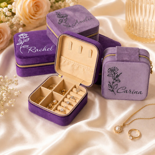 Personalized Birth Flower Velvet Jewelry box