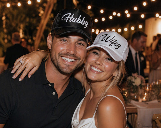 Wife & Hubby Trucker Hats – Matching Couple Caps, Wedding & Honeymoon Hats