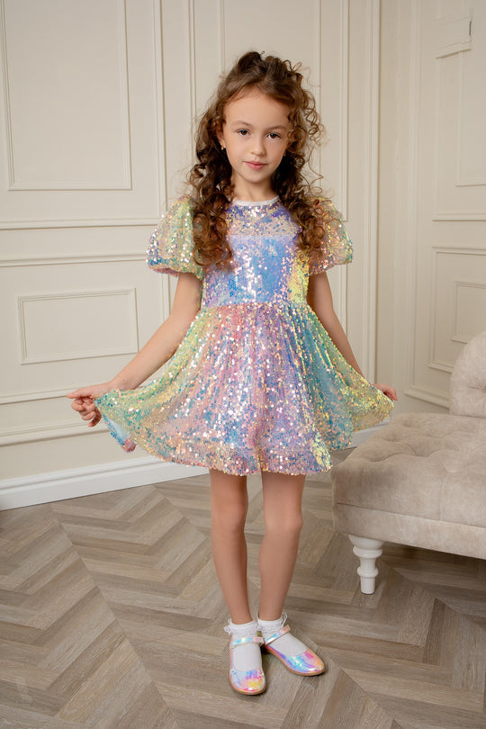 Girls Sequin Rainbow Party Adorable Dress