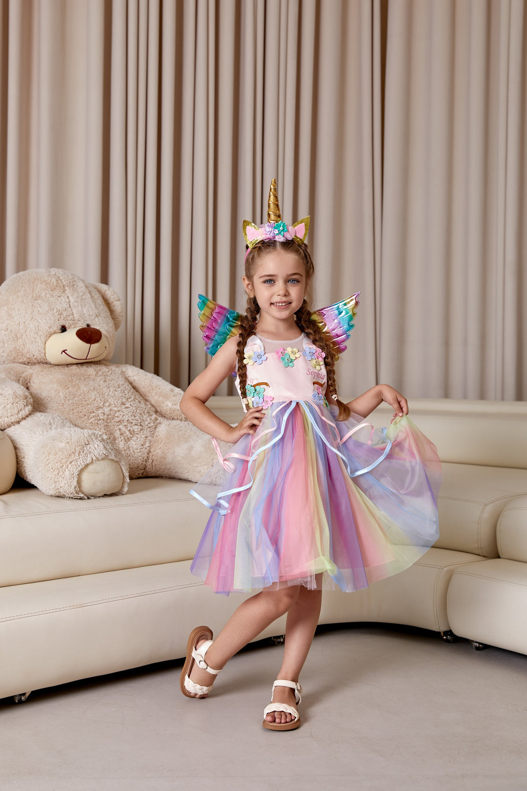 Unicorn Rainbow Girl Tutu Dress Set