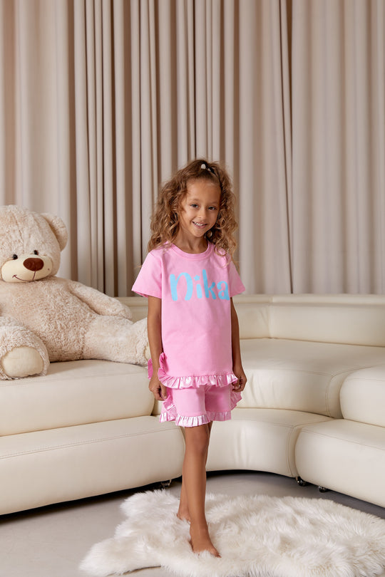 Girls Personalized Cotton Ruffle Short Pajamas