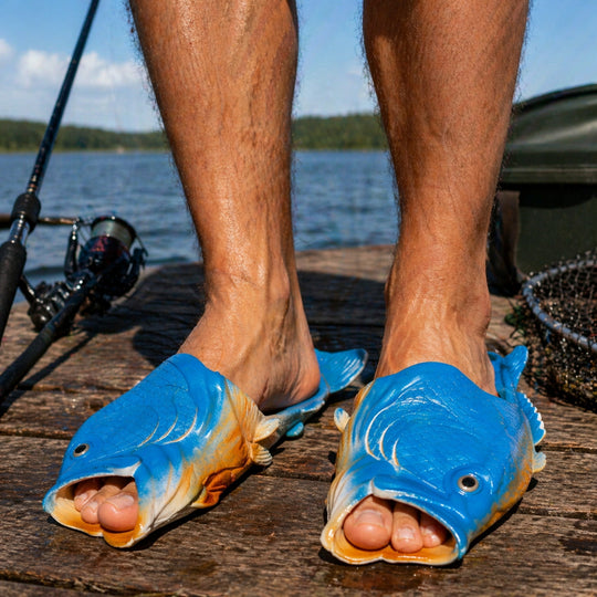 Funny Fish Sandals for Men, Fishing Gift for Dad, Fisherman Gift, Novelty Fish Slippers, Gag Gift for Him, Fishing Lover Gift