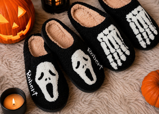Personalized Halloween Slippers – Custom Ghost Cozy Spooky House Slippers
