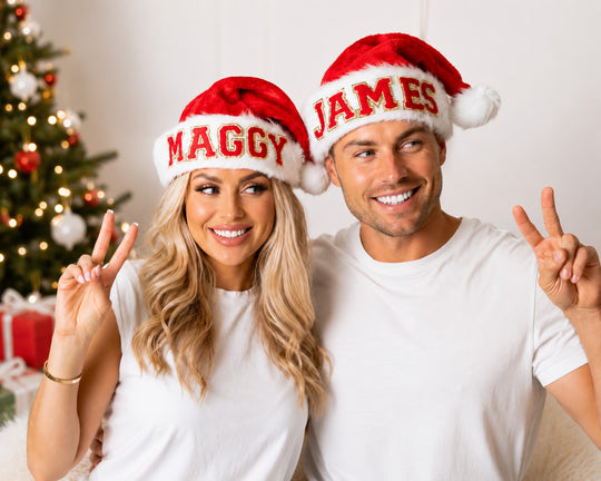 Trendy Personalized Santa Hats with Custom Name Patches