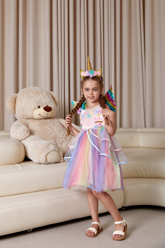 Unicorn Rainbow Girl Tutu Dress Set