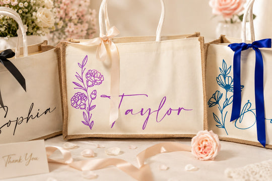 Personalized Flower Birth Tote Bags