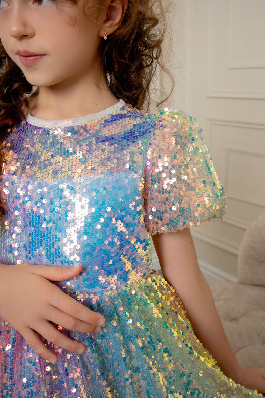 Girls Sequin Rainbow Party Adorable Dress