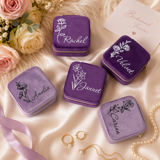 Personalized Birth Flower Velvet Jewelry box