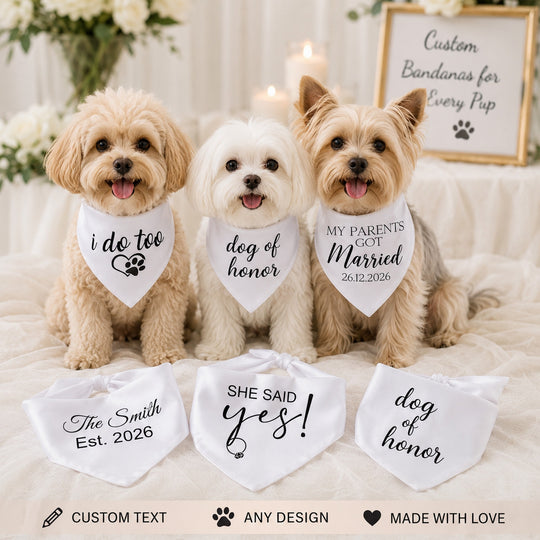 Wedding Custom White Satin Bandana for Dogs