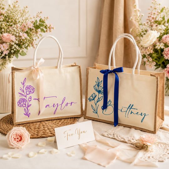 Personalized Flower Birth Tote Bags