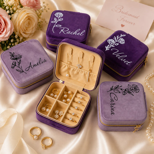 Personalized Birth Flower Velvet Jewelry box