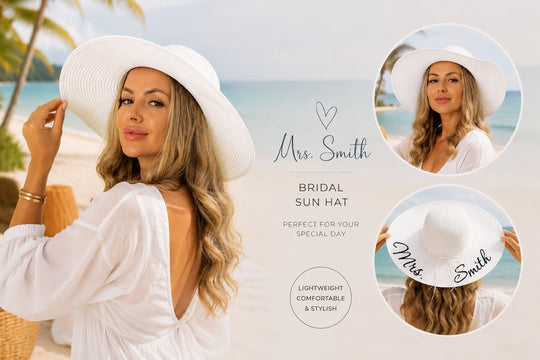 Trendy Personalized Bridesmaid Sun Hats with Shells