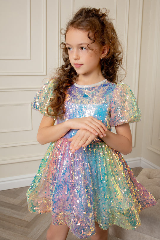 Girls Sequin Rainbow Party Adorable Dress