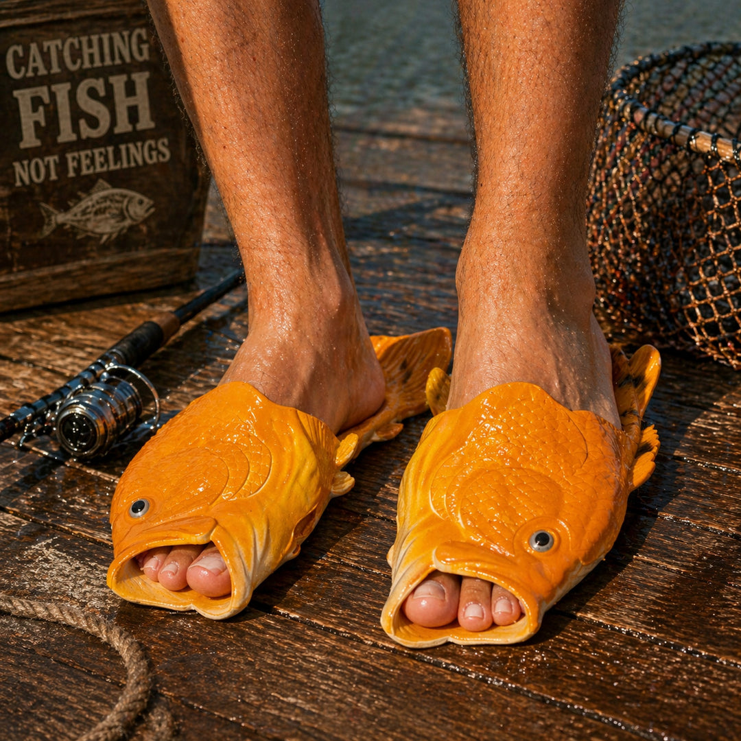 Funny Fish Sandals for Men, Fishing Gift for Dad, Fisherman Gift, Novelty Fish Slippers, Gag Gift for Him, Fishing Lover Gift
