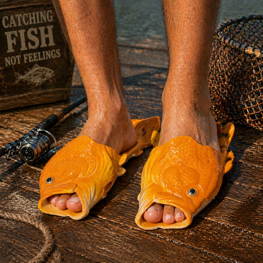 Funny Fish Sandals for Men, Fishing Gift for Dad, Fisherman Gift, Novelty Fish Slippers, Gag Gift for Him, Fishing Lover Gift