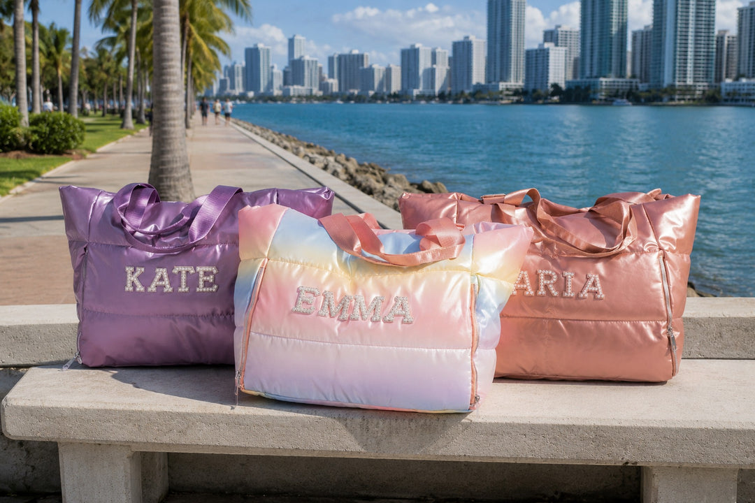 Personalized Women Tote Bags with Pearls Letters