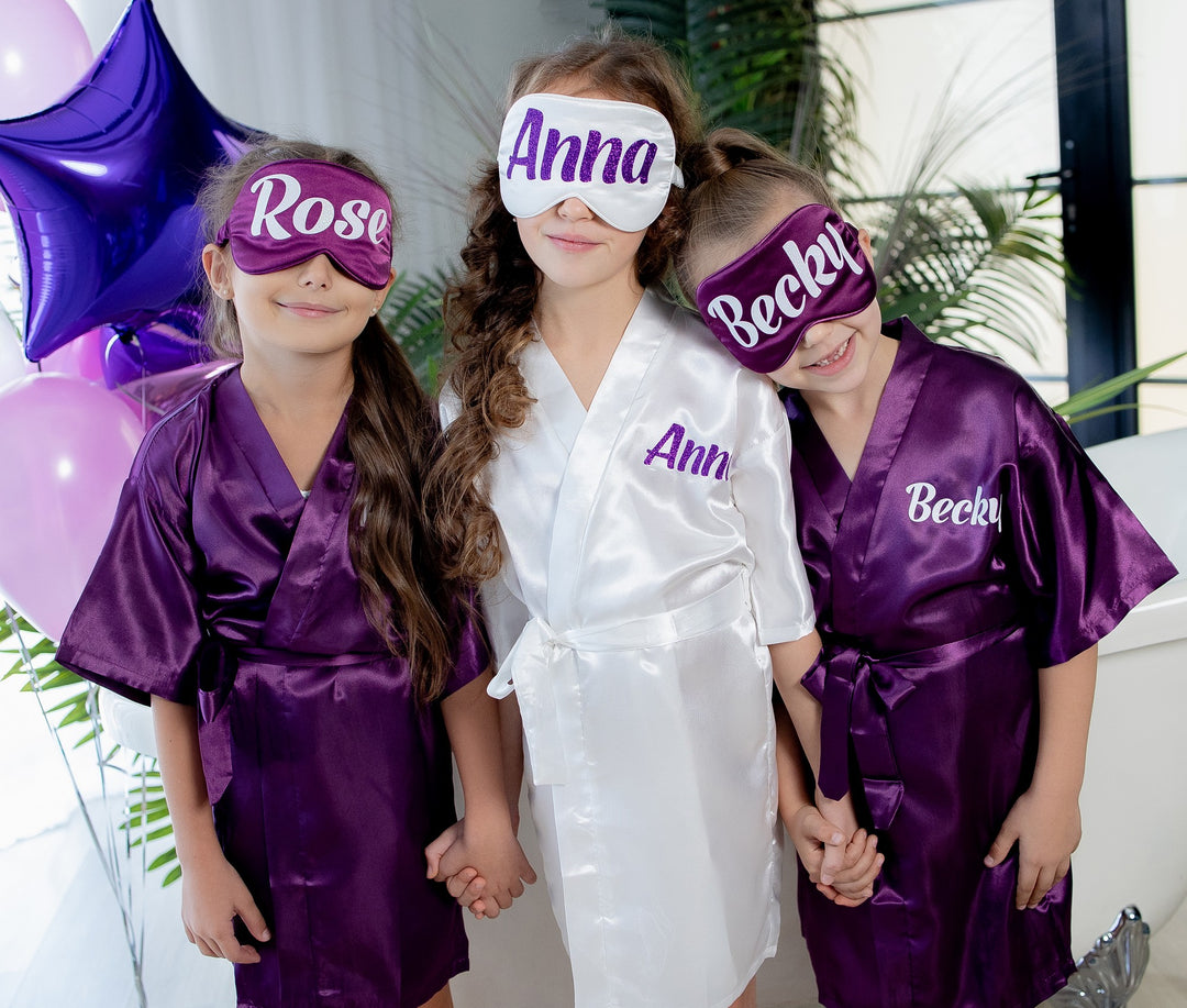 Set of 4 Flower Girl Kids Satin Robes-Script