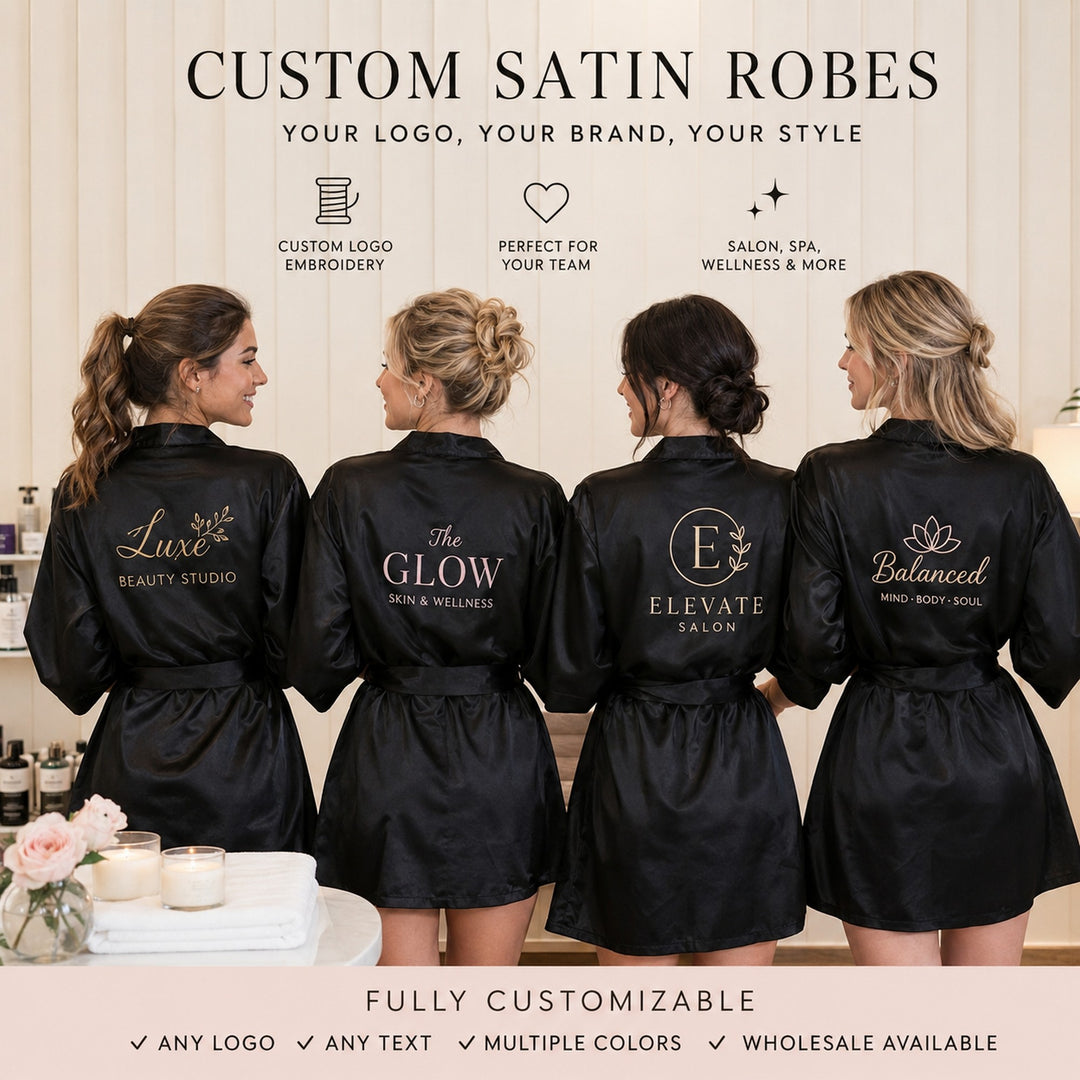 Custom Logo Satin Robes for Women | Wholesale Spa Robes | Personalized Medical Spa Robes | Beauty Salon Robes | Wellness Retreat Robes | Custom Business Logo