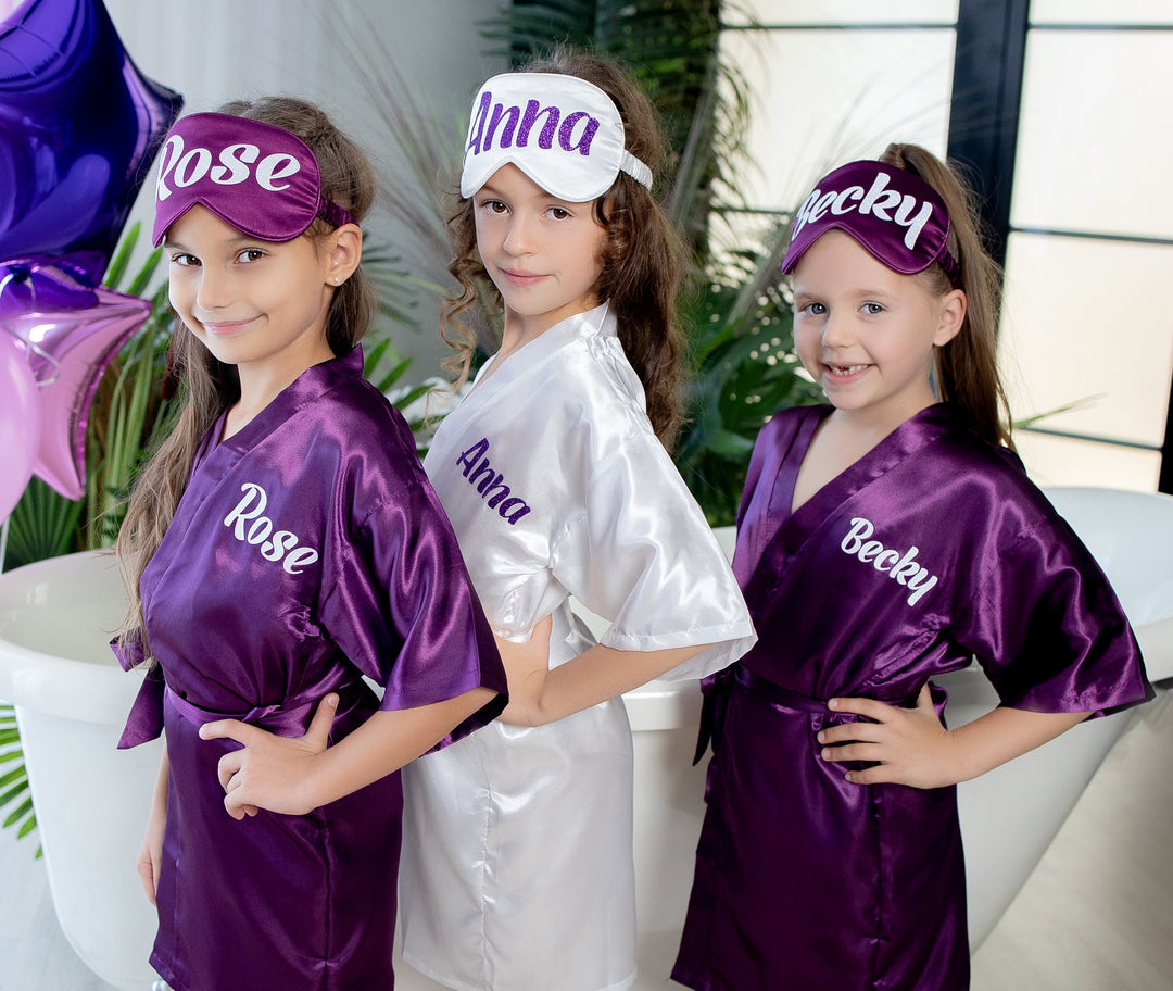 Set of 6 Flower Girl Kids Satin Robes-Script