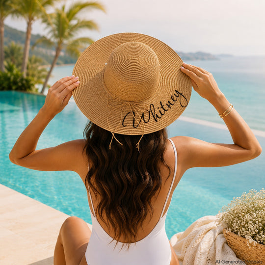 Trendy Personalized Bridesmaid Sun Hats with Shells