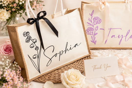 Personalized Flower Birth Tote Bags