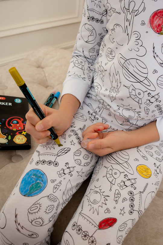 Space Cotton Coloring Pajama Set