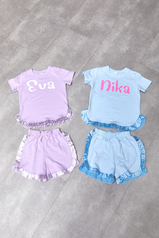 Girls Personalized Cotton Ruffle Short Pajamas