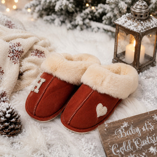 Personalized Winter Slippers – Custom Initial Cozy Faux Fur House Slippers