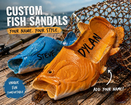 Funny Fish Sandals for Men, Fishing Gift for Dad, Fisherman Gift, Novelty Fish Slippers, Gag Gift for Him, Fishing Lover Gift