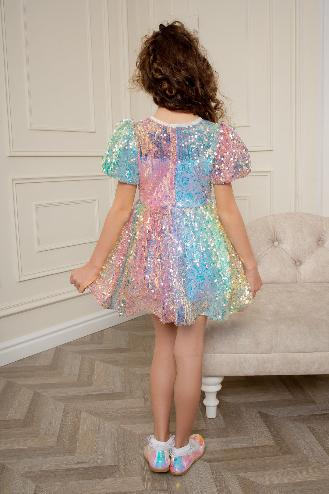 Girls Sequin Rainbow Party Adorable Dress