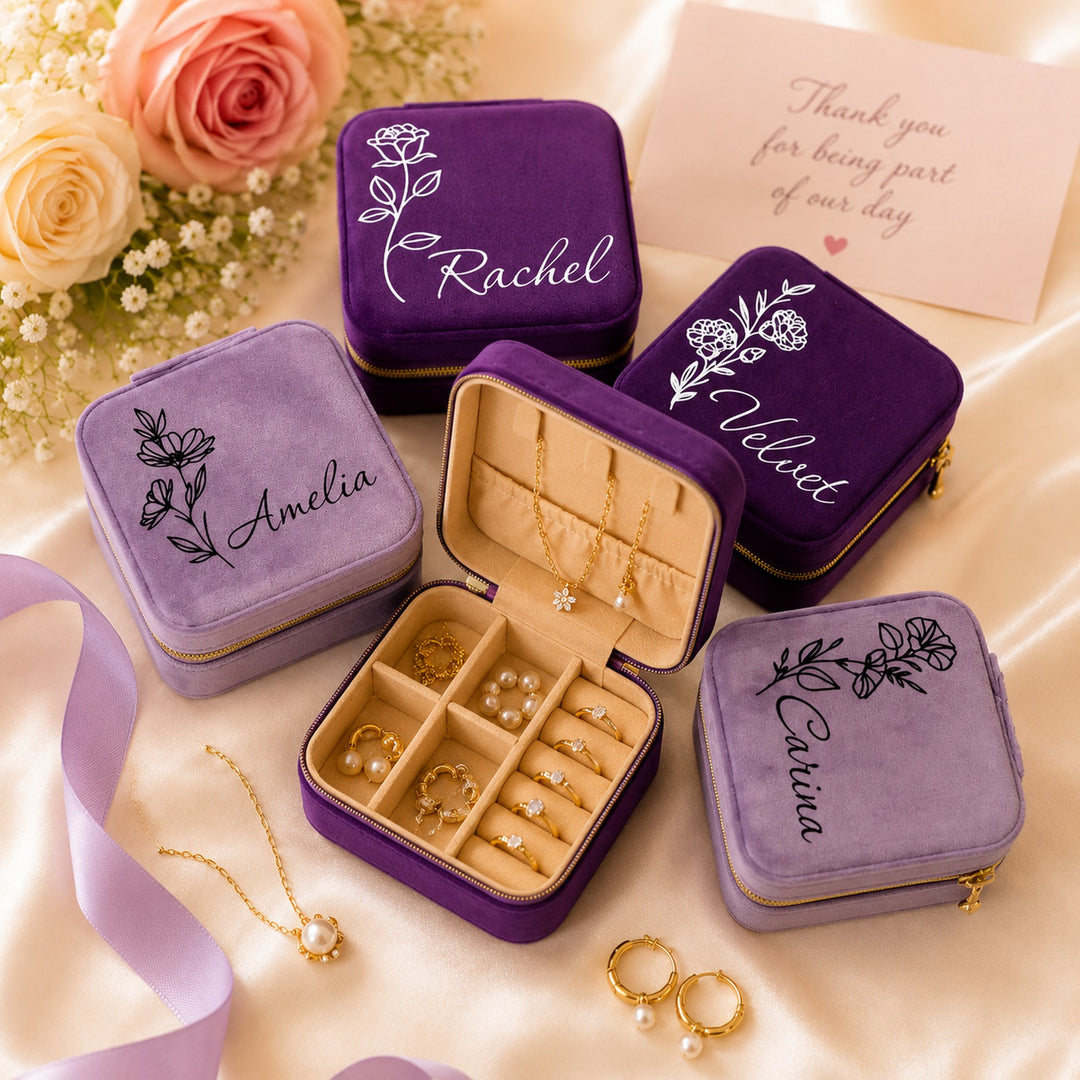 Personalized Birth Flower Velvet Jewelry box