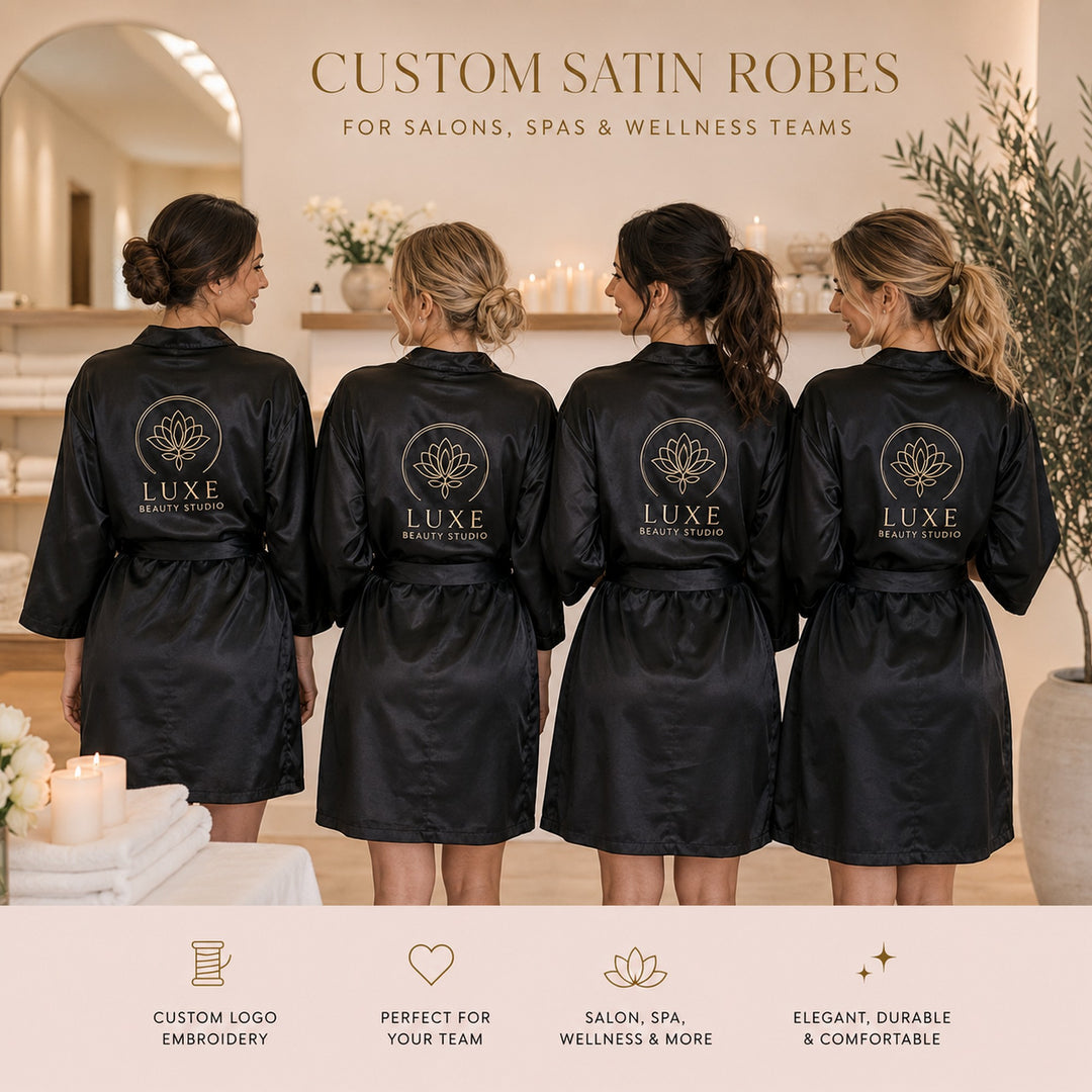 Custom Logo Satin Robes for Women | Wholesale Spa Robes | Personalized Medical Spa Robes | Beauty Salon Robes | Wellness Retreat Robes | Custom Business Logo