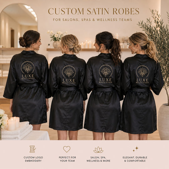 Custom Logo Satin Robes for Women | Wholesale Spa Robes | Personalized Medical Spa Robes | Beauty Salon Robes | Wellness Retreat Robes | Custom Business Logo