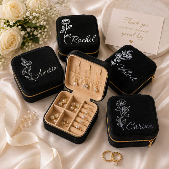 Personalized Birth Flower Velvet Jewelry box