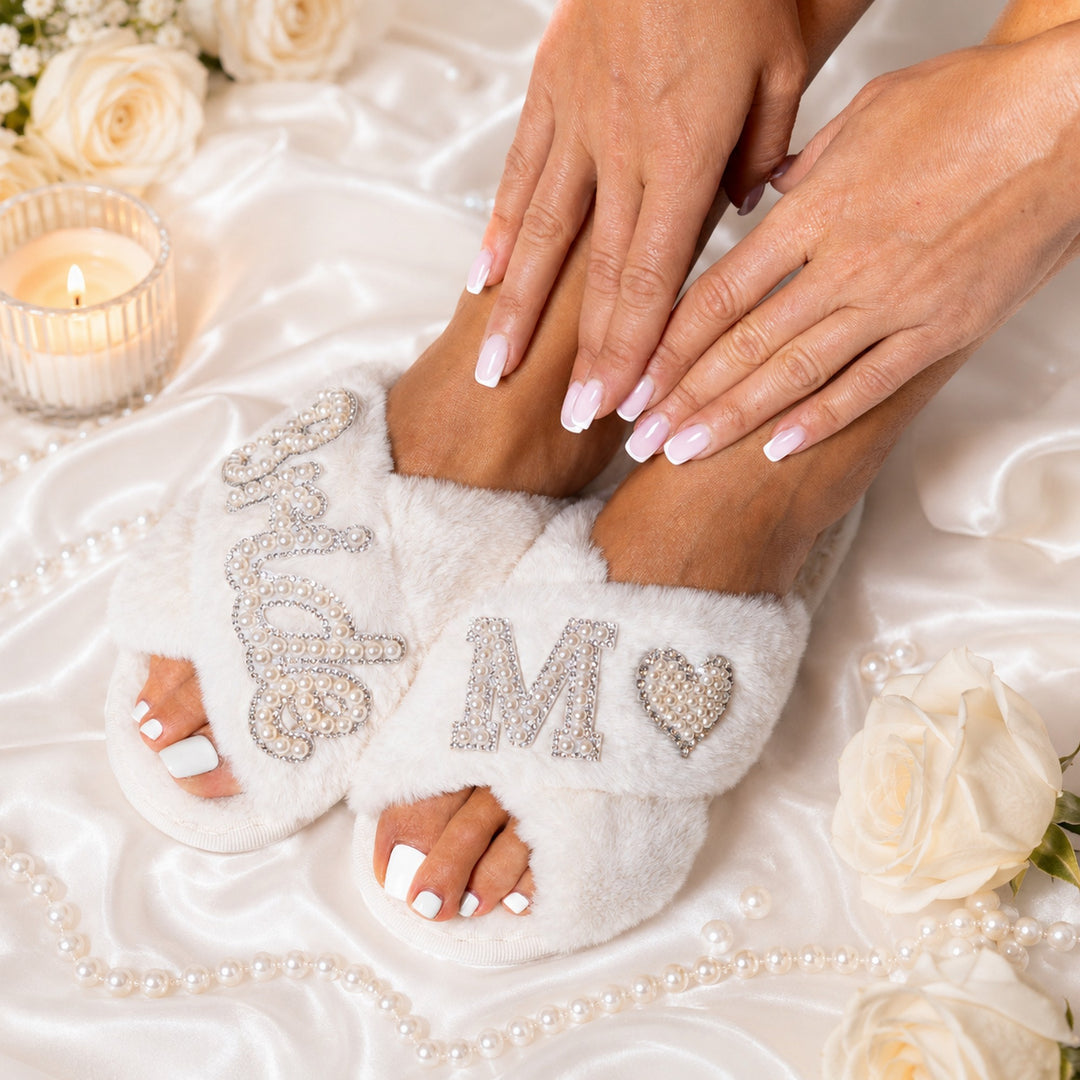 Bride & Babe Fluffy Bachelorette Slippers – Rhinestone Bridal Party Slippers