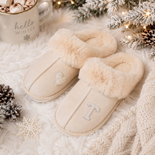 Personalized Winter Slippers – Custom Initial Cozy Faux Fur House Slippers