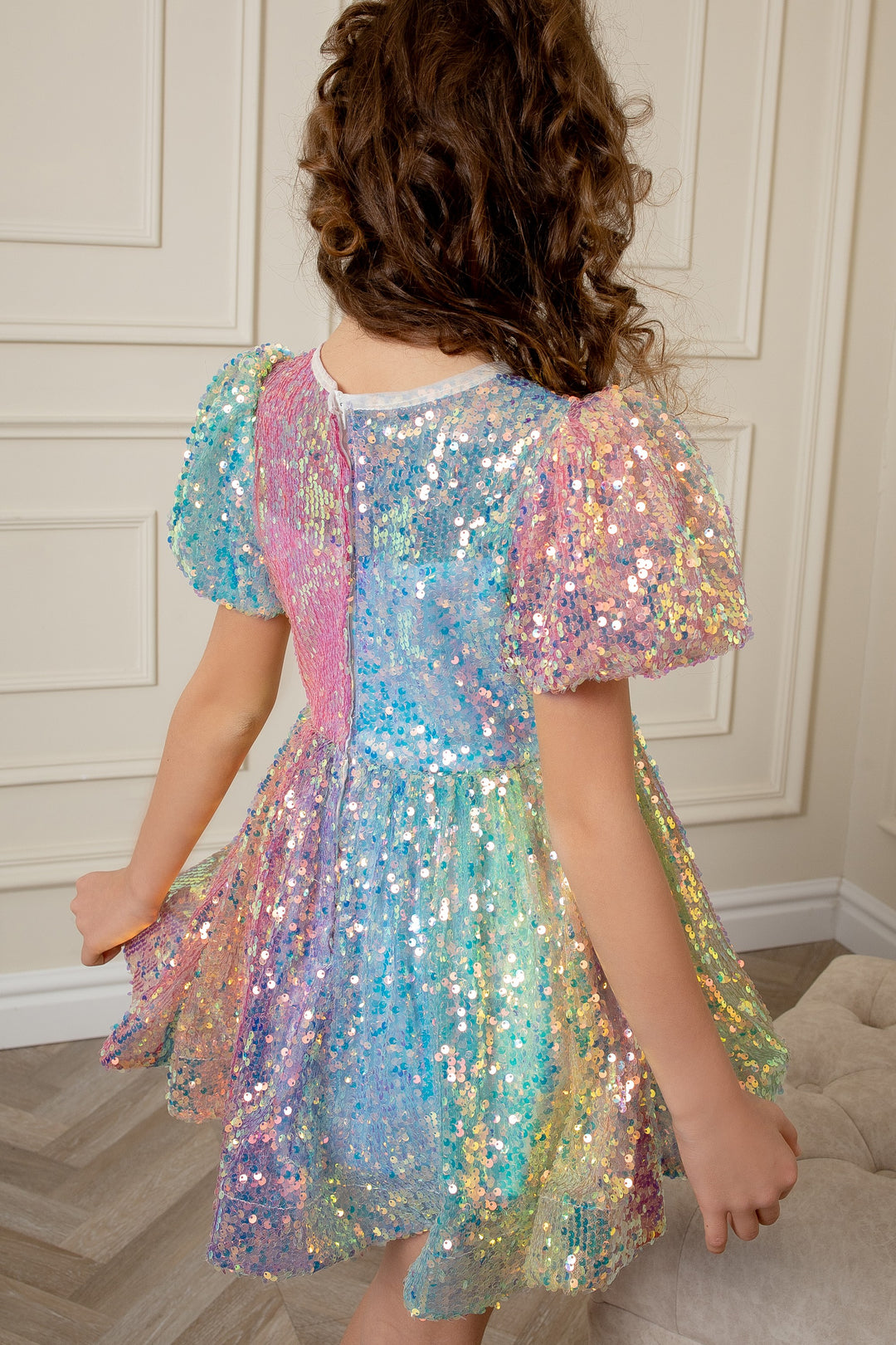 Girls Sequin Rainbow Party Adorable Dress