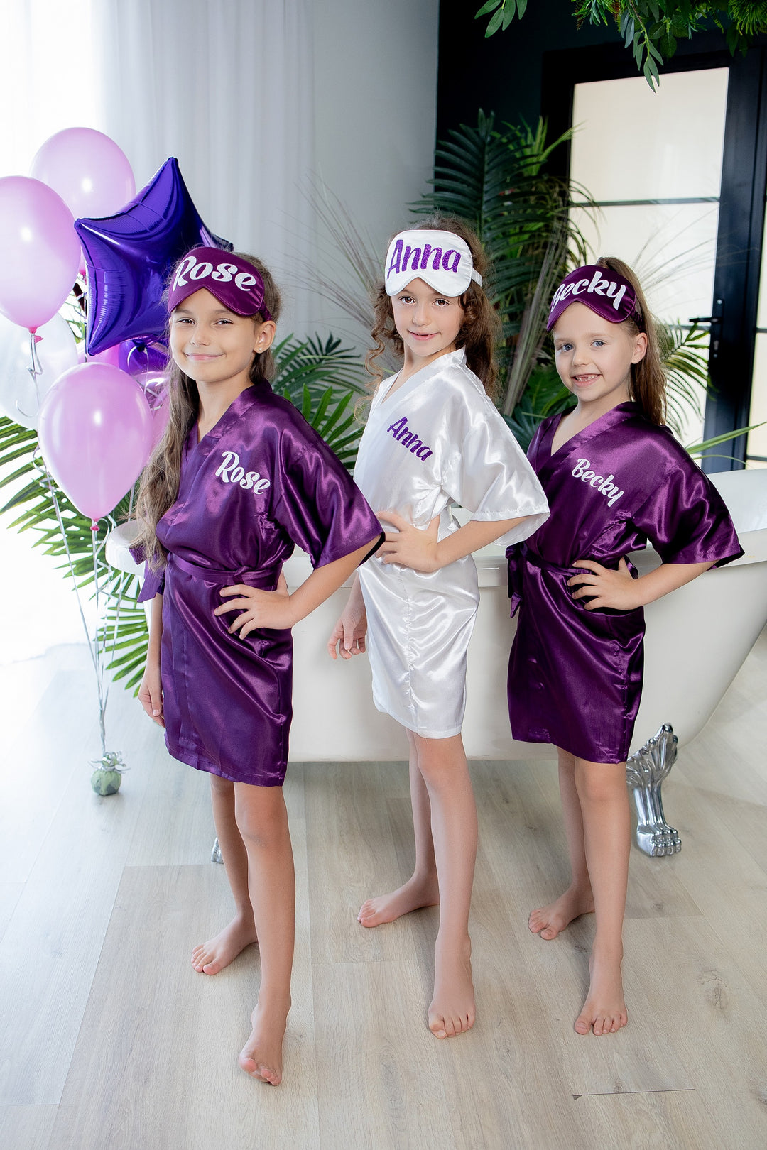 Set of 6 Flower Girl Kids Satin Robes-Script