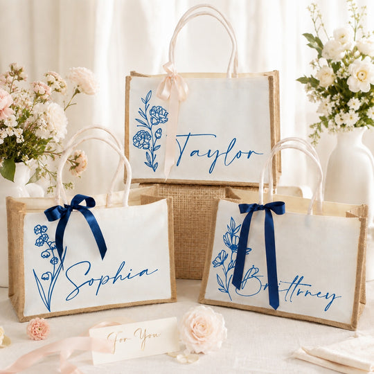 Personalized Flower Birth Tote Bags